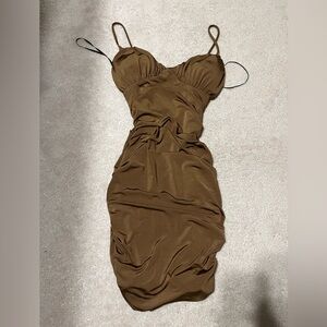 Lovely Day brown ruched cocktail dress